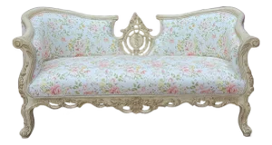 Vintage French Floral Settee Sofa | Rococo Carved Wood Loveseat | Shabby Chic Romantic Cottage Core