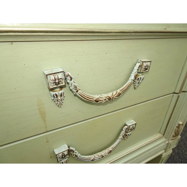 Vintage French Louis Style Lite Green Nightstand W Brass Handles For Sale - Image 4 of 13