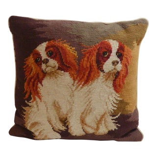 Vintage Needlepoint Cavalier King Charles Spaniel Pillow Cover For Sale