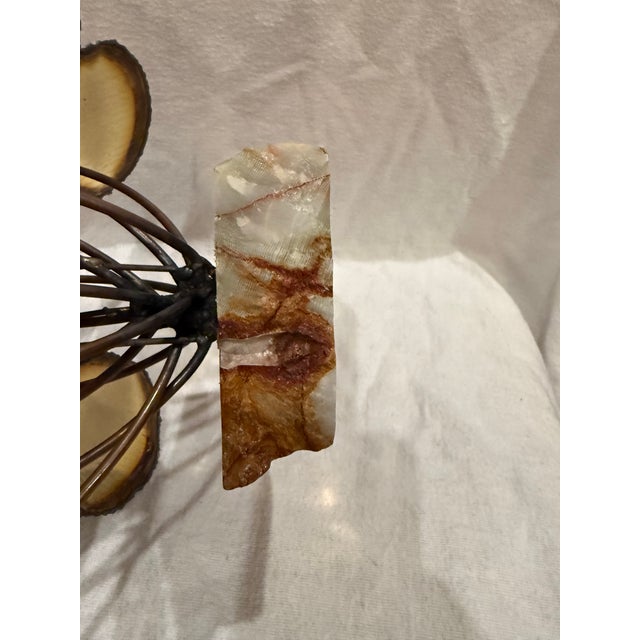 Mid 20th Century Signed Brutalist Mixed-Metal Botanical Sculpture on Onyx Base | Mid-Century Modern Studio Art For Sale - Image 4 of 4