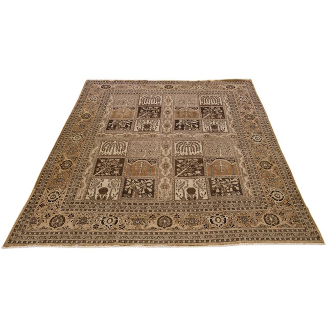 Persian Brown Antique Persian Tabriz Handmade Wool Rug With Allover Design For Sale - Image 3 of 8