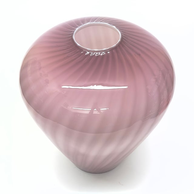 Oversized Striped Swirl Mauve-on-Mauve Glass Vase For Sale - Image 4 of 12