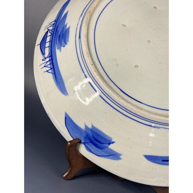 Blue Large Japanese Hand-Painted Blue and White Dish, 19th Century For Sale - Image 8 of 12