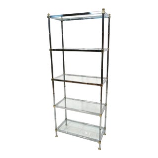 1980s Chrome and Glass Etagere with Brass Accents For Sale