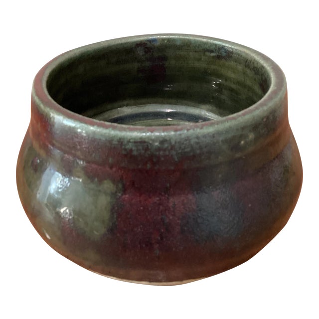 Vintage Fire Glazed Handmade Pottery Bowl Artist Signed For Sale