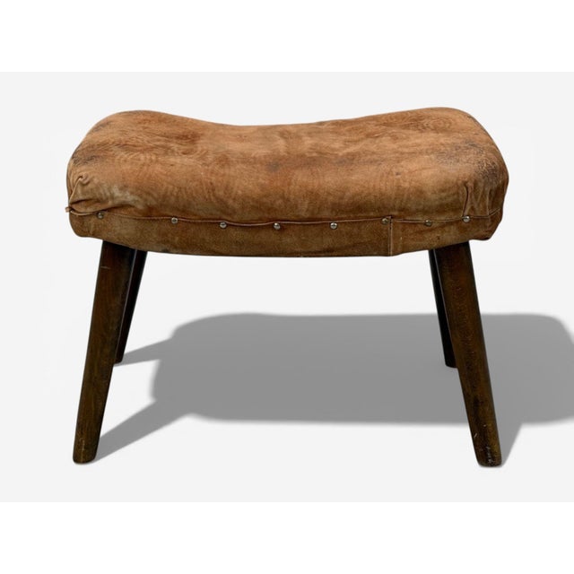 Ib Madsen & Acton Schubell, Footstool or Ottoman, Beech, Suede, Sweden, 1950s An organic form ottoman designed and...