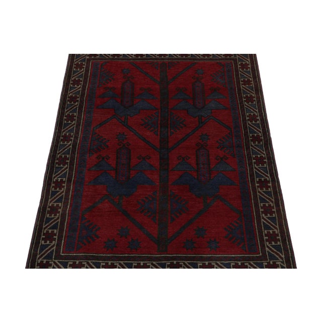 2010s Rug & Kilim’s Baluch Tribal Rug in Red With Burgundy and Blue Geometric Patterns For Sale - Image 5 of 8