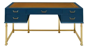 Bunny WIlliams Home Alix Desk in Blue Lacquer with Tan Leather
