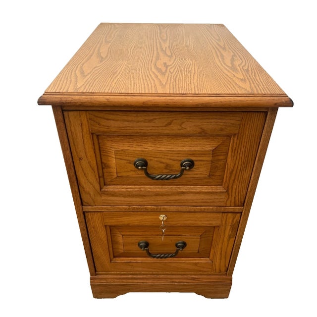 Gorgeous Vintage Tiger Oak File Cabinet Two Drawers, Bottom locking drawer, Paneled Sides Legal Size. Includes Two Keys,...