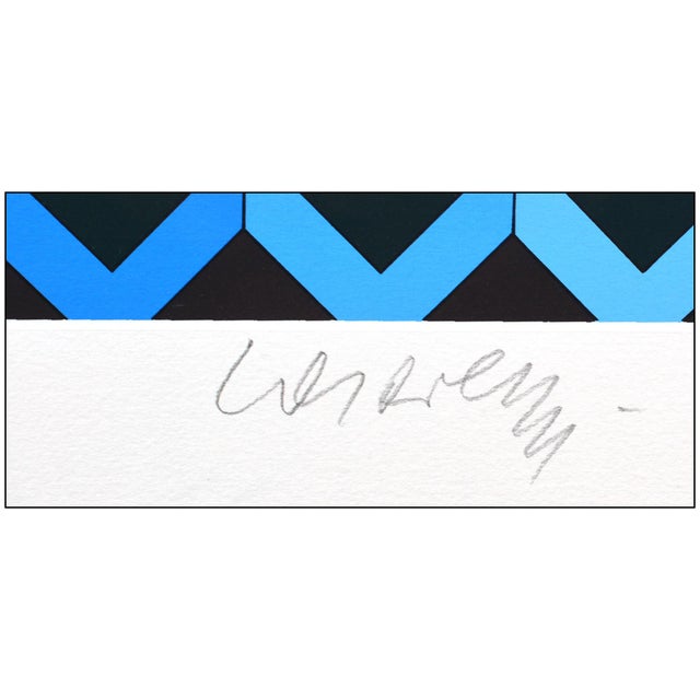 Victor Vasarely 1990 Vega Cor Geometric Abstract Teal Screen Print Victor Vasarely For Sale - Image 4 of 7