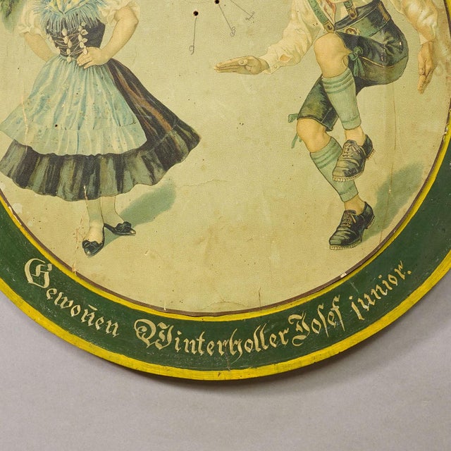 Wood Antique Honor Target With Bavarian Dancing Couple, Germany 1930 For Sale - Image 7 of 8