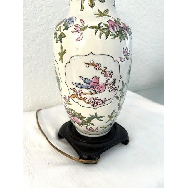 Asian Antique Vintage Asian Botanical Ceramic Lamp For Sale - Image 3 of 10