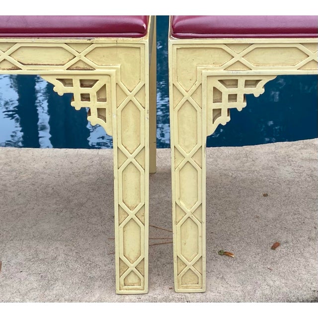 Mid 20th Century Mid Twentieth Century Carved Wood Chinese Chippendale Laquered Benches / Stools, a Pair For Sale - Image 5 of 9