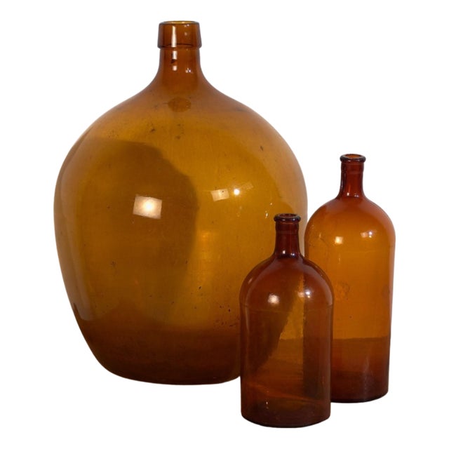 Amber Bottles, 1920s, Set of 3 For Sale