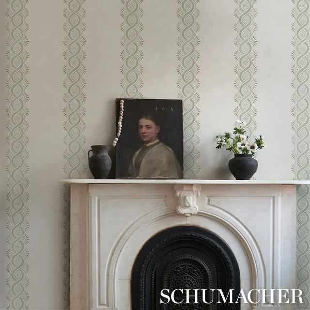 2020s SAMPLE - Schumacher Leonidis Stripe Wallpaper In Green For Sale - Image 5 of 6