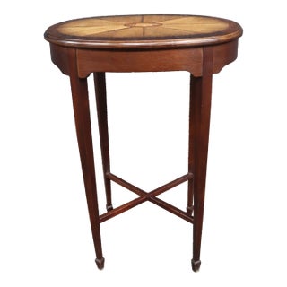 Edwardian Style Mahogany Parquetry Top Cocktail Table With Shell Inlay For Sale