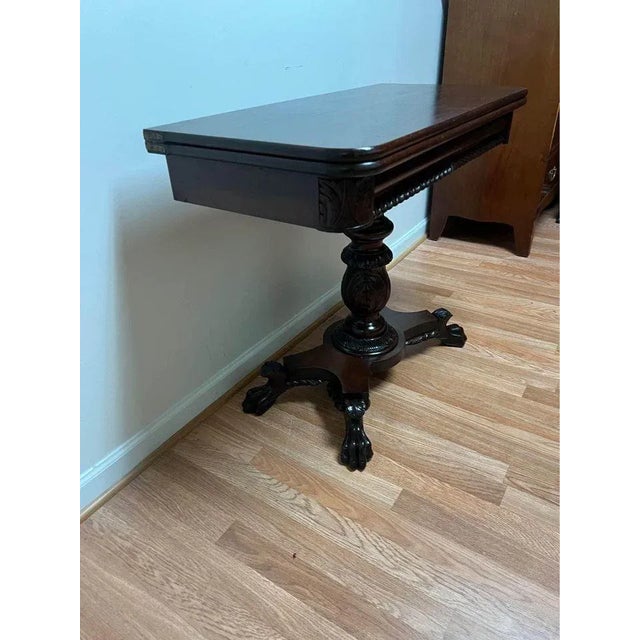 Brown Early 20th Century Early American Style Classical Mahogany Card Game Console Table For Sale - Image 8 of 12