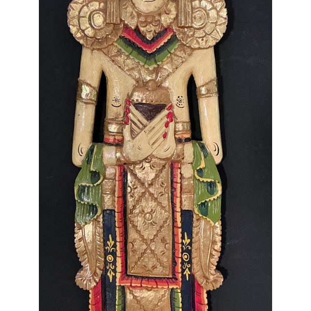 Vintage, Balinese Legong Dancer Hand-Carved Wooden Wall Hanging Decorative Sculpture, Circa 50s For Sale - Image 10 of 12