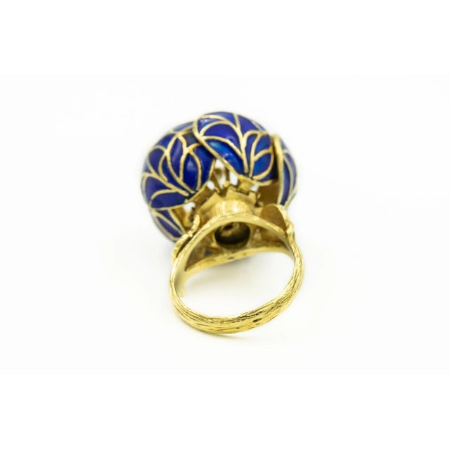 Gold Plique à Jour Enamel Ruby Emerald en Tremblant Flower Gold Brooch Matching Ring - 2 Pieces For Sale - Image 8 of 12