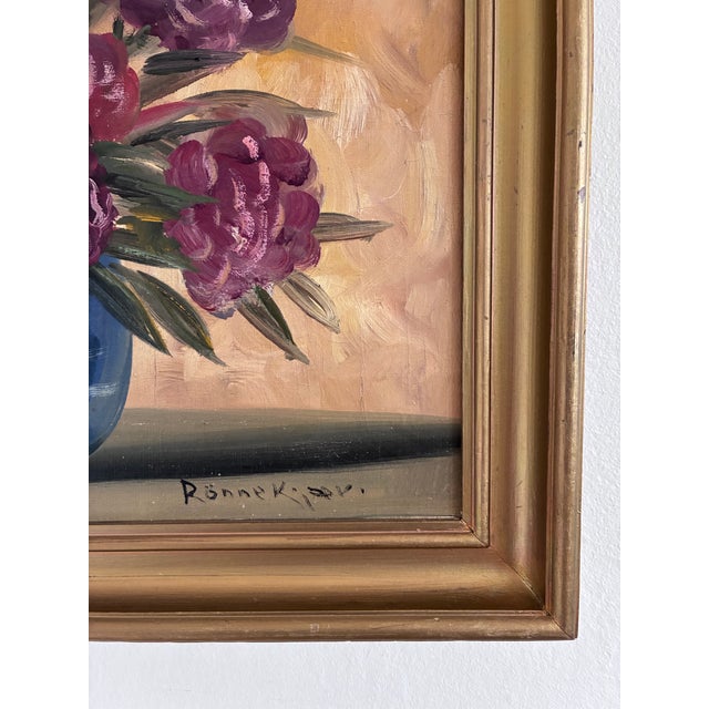 Textile Vintage Original Floral Oil Painting, Signed Flower Art For Sale - Image 7 of 16