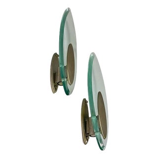 Italian Modern Glass and Brushed Steel Sconces or Wall Lamps attributed to Lumi Milano, 1970, Set of 2 For Sale