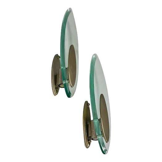 Italian Modern Glass and Brushed Steel Sconces or Wall Lamps attributed to Lumi Milano, 1970, Set of 2 For Sale