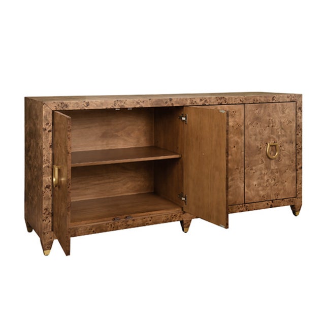 Worlds Away Matthew Izzo Home Mulligan Dark Burlwood Four Door Buffet Cabinet With Brass Hardware For Sale - Image 4 of 8