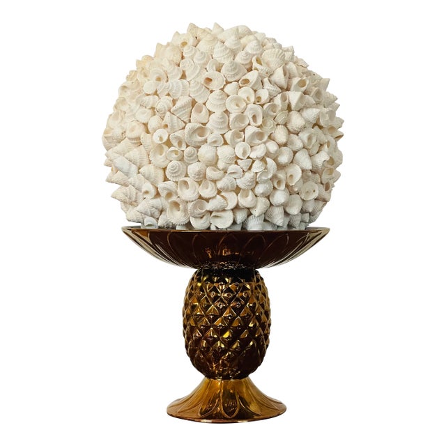 1970s Large Coastal Ses Shell Globe on Gold Brunswick Tropical Tazza For Sale