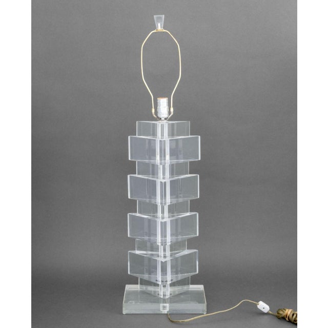Karl Springer Style Triangular Clear Acrylic Lamp For Sale In New York - Image 6 of 10