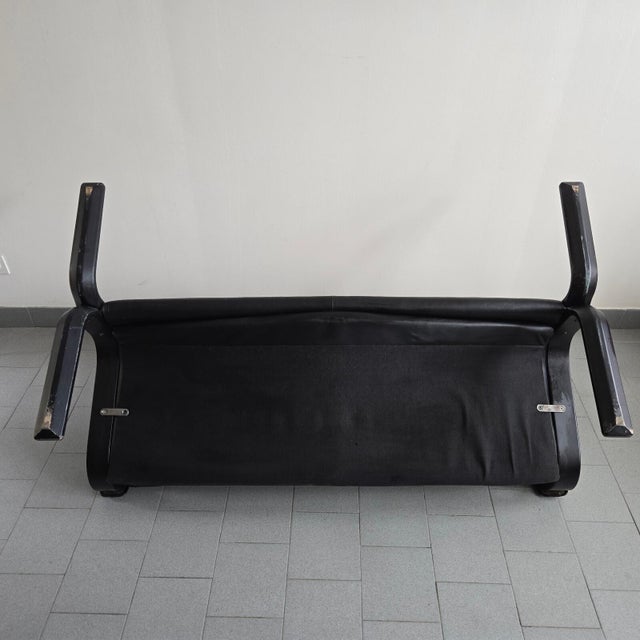 Vintage Scandinavian Two-Seater Sofa in Black Leather and Curved Wood, 1970s For Sale - Image 15 of 18