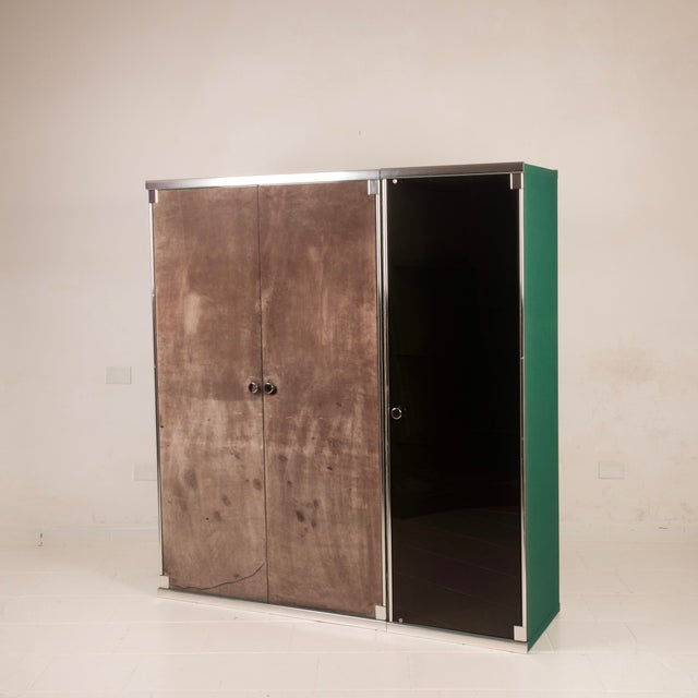 Guido Faleschini Astro Smoked Glass and Suede Cabinets for i4 Mariani, 1979, Set of 2 For Sale - Image 10 of 18