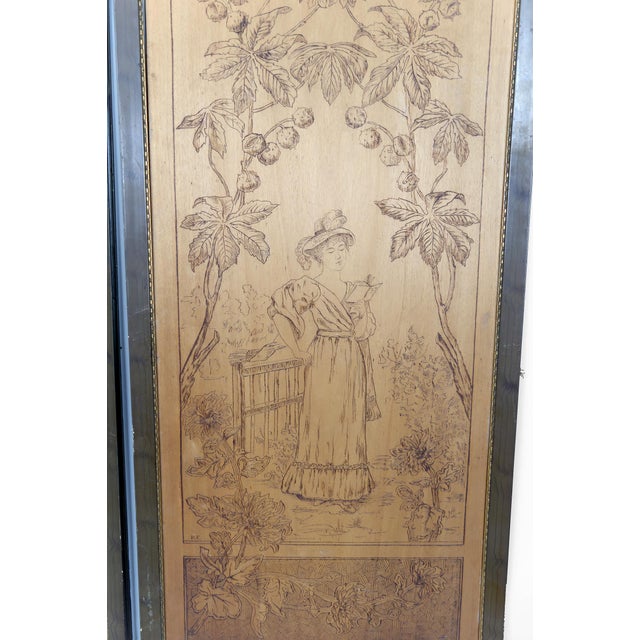 Pair of Pyrographed Panels – The Seasons: Autumn & Winter – Art Nouveau, France, circa 1900 An elegant Belle Époque...