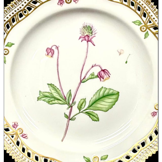 Mid 20th Century Royal Copenhagen Flora Danica 9" Plate, Geum Rivale L, Gilt Border For Sale - Image 5 of 8