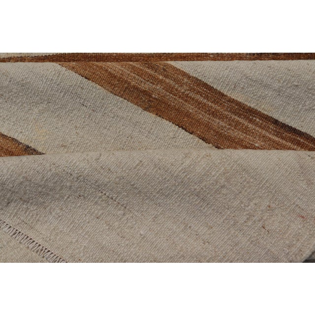 Vintage Turkish Kilim Runner With Horizontal Stripes in Ivory and Cognac For Sale - Image 11 of 12