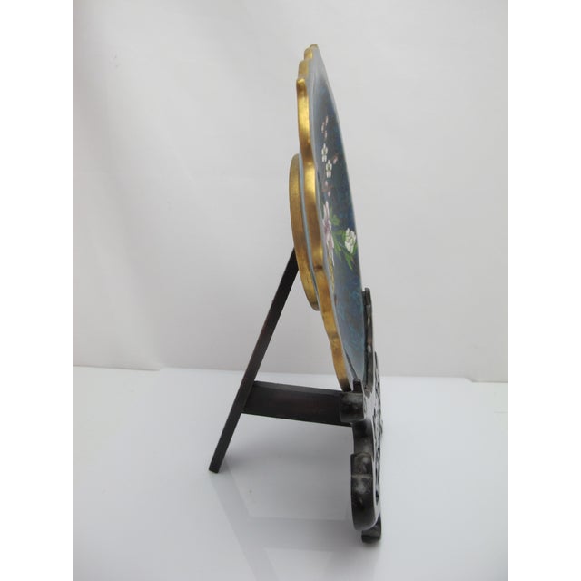 Chinese Cloisonne Flower Basket Design Decorative Plate Custom Wood Stand For Sale - Image 4 of 10