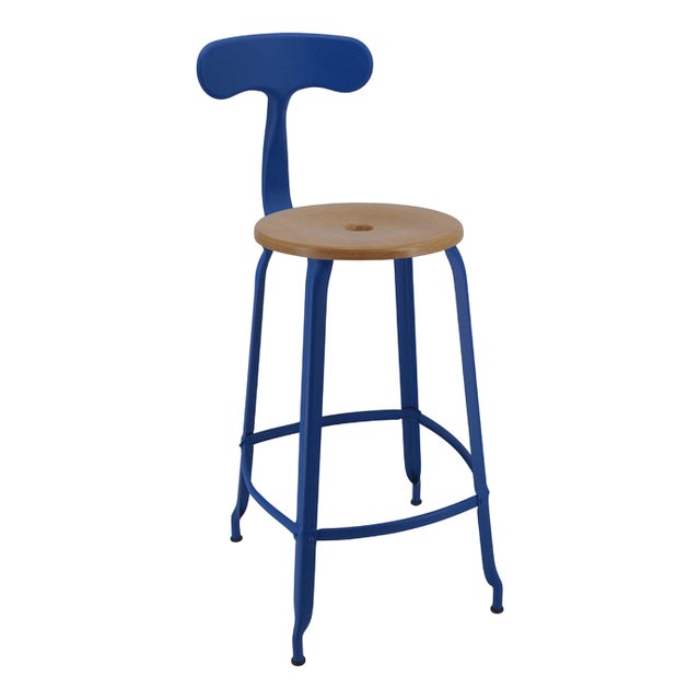 Contemporary Nicolle French Metal Chair with Wood Seat For Sale