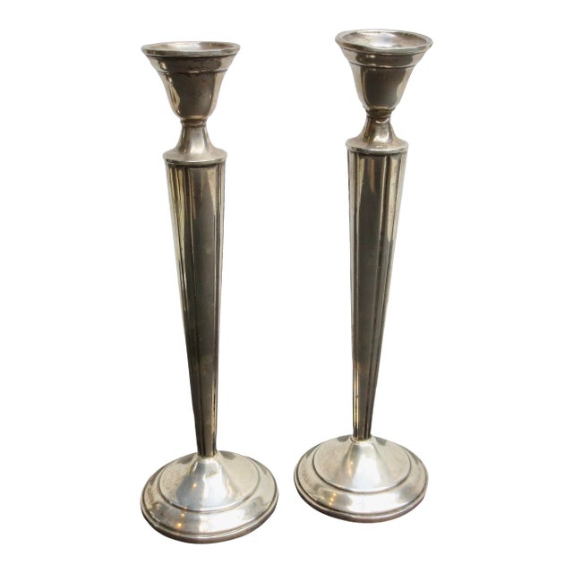Sterling Silver Tall Candlesticks- A a Pair of 2 For Sale