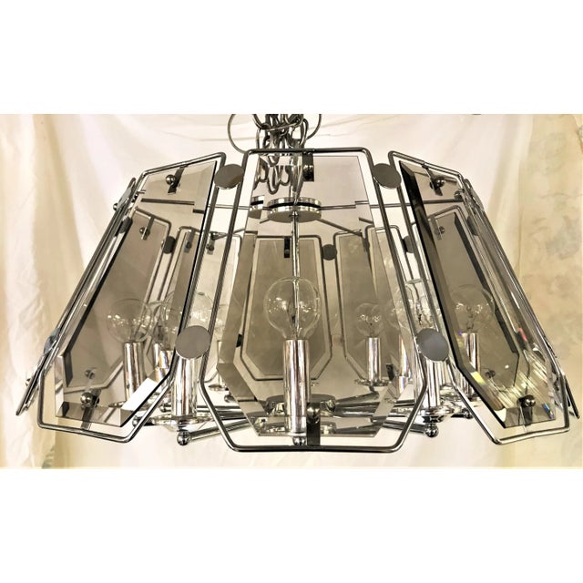 Mid 20th Century Smoked Glass and Chrome Chandelier in the Style of Fredrick Raymond For Sale - Image 13 of 13
