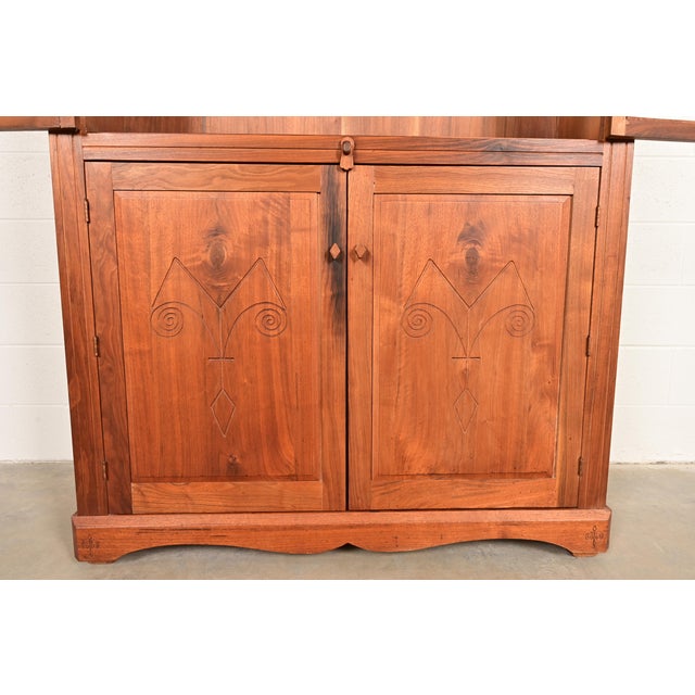 English Country Farmhouse Carved Walnut Bookcase Cabinet, 1970s For Sale In South Bend - Image 6 of 13