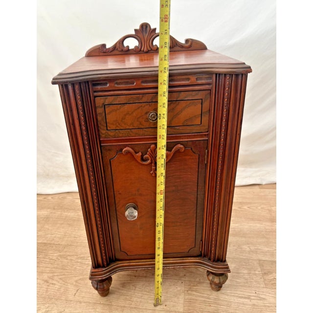 Antique Italian Nightstand Cabinet With Drawer Hand Carved Walnut and Mahogany For Sale - Image 10 of 13