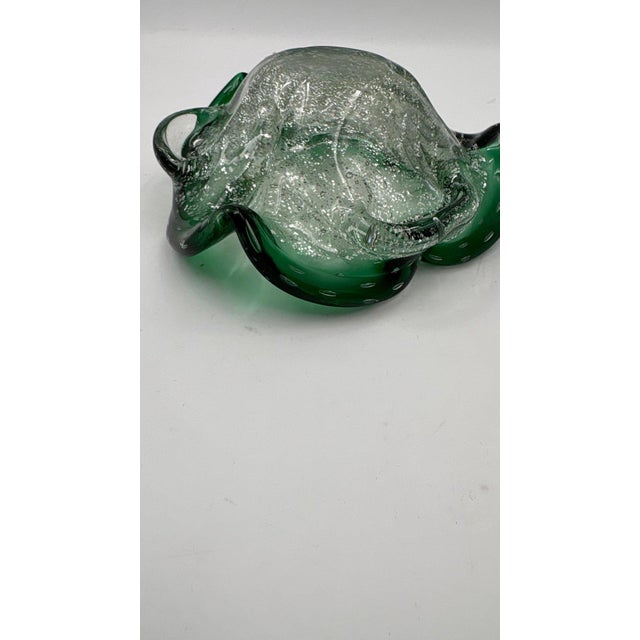 Mid 20th Century Mid-Century Murano Emerald & Gold Aventurine Bullicante Glass Bowl For Sale - Image 5 of 10