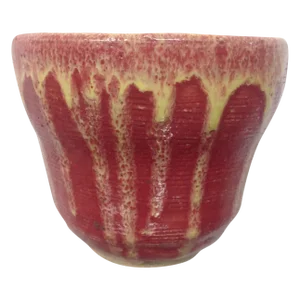 Red With Yellow Drip Studio Pottery Stoneware Vase