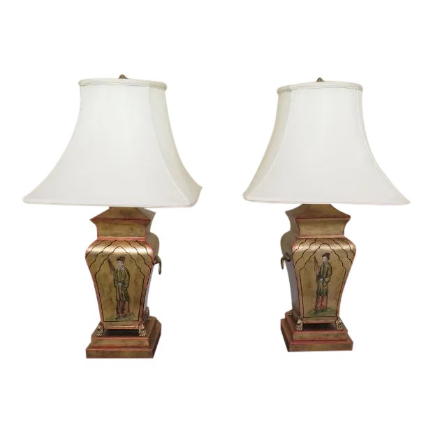 Decorative Crafts Toleware Chinoiserie Lamps - A Pair For Sale