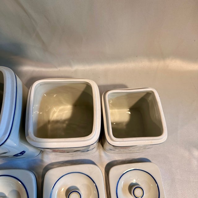 Ceramic Vintage Portuguese Kitchen Canister Set Heavy Porcelain Handpainted Floral Motif - Set of 4 For Sale - Image 7 of 7