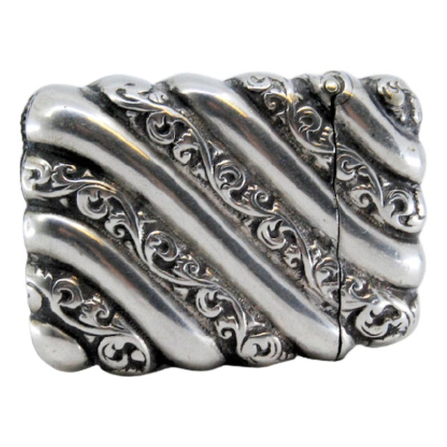 Matchbox in Fluted Silver with Raised Plant Motifs For Sale