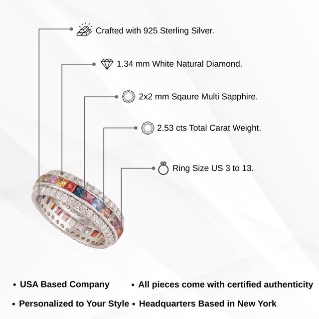 2.53 Ct Geometric Multi Sapphire & Diamond Three Row Eternity Band Ring, Size 6 For Sale - Image 11 of 13