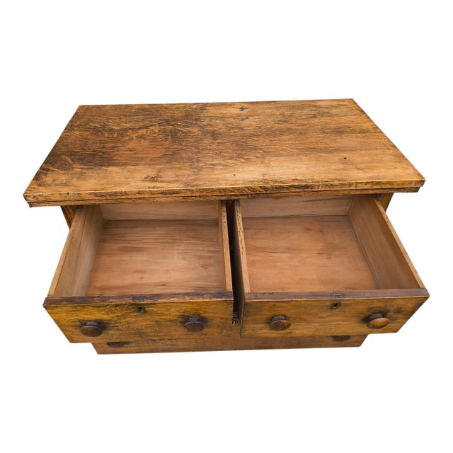 Antique St. Louis Holtgrewe-Vornbrock 3-Drawer Wood Chest With Original Label & Original Wood Wheel Casters For Sale - Image 9 of 16