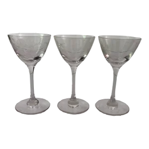 Vintage Rose Pattern Etched Stemware S/3