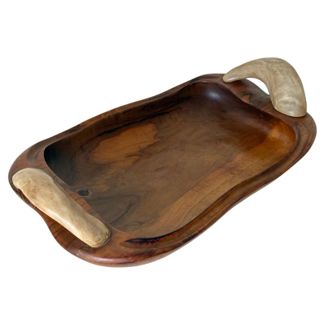 Spanish Olive Wood Centerpiece Bowl with Cow Horn Handles, 1960s For Sale - Image 15 of 15