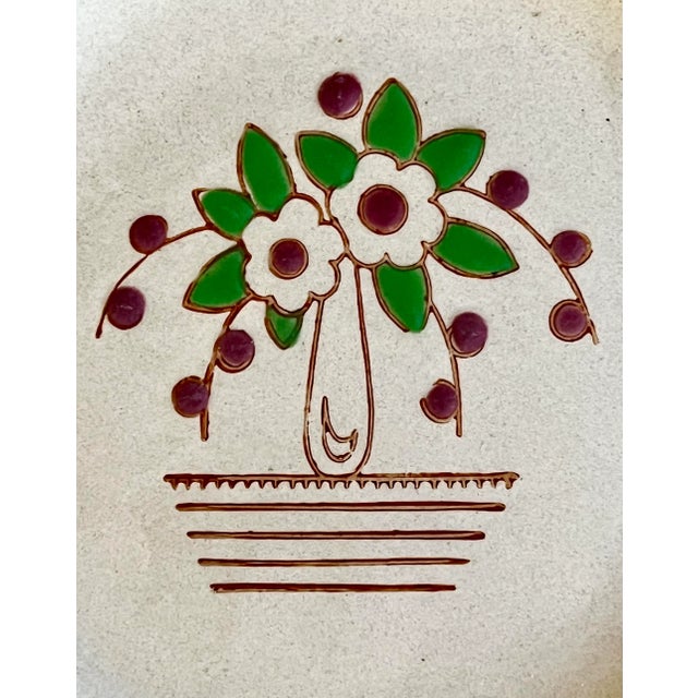 Blush Set of 4 French Longwy Faïence 9" Plates With Raised Enamel Cherries, Art Nouveau For Sale - Image 8 of 11